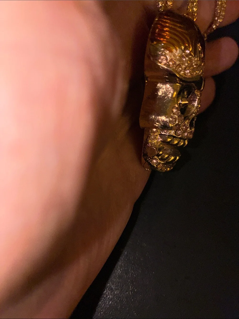 Gold Crystal Skull Pendant Necklace